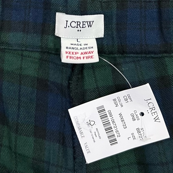 NWT J. Crew Factory Yarn Dyed Flannel Pajama in Green Blue Plaid - Picture 6 of 8